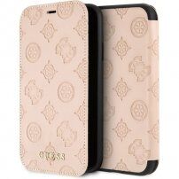 Guess Debossed Peony Book pokrowiec flip do iPhone X / XS - beżowy