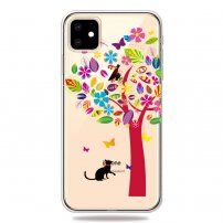 Miękkie etui przezroczyste do iPhone 11 - kolorowe drzewo i kot