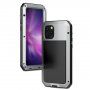 Super odporny pokrowiec z metalu, silikonu i szkła hartowanego dla iPhone 11 Pro - srebrny