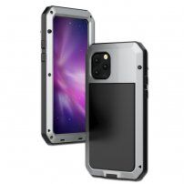 Super odporny pokrowiec z metalu, silikonu i szkła hartowanego dla iPhone 11 Pro - srebrny