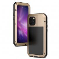 Super odporny pokrowiec z metalu, silikonu i szkła hartowanego dla iPhone 11 Pro - złoty