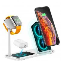 Aluminiowa stacja ładująca bezprzewodowa dla iPhone / Apple Watch / AirPods - srebrna