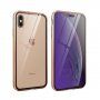 Etui z ramką metalową i szkłem hartowanym anti-blue-ray do części przedniej i tylnej iPhone X / XS - złote