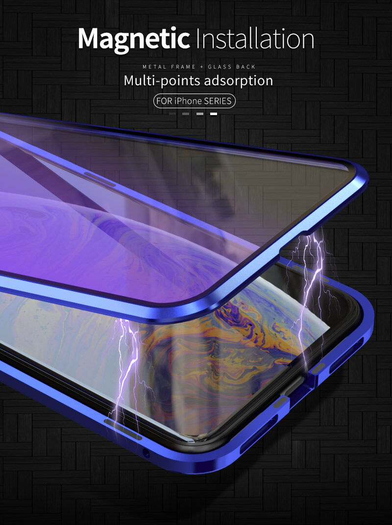 Etui z ramką metalową i szkłem hartowanym anti-blue-ray do części przedniej i tylnej iPhone X / XS - złote