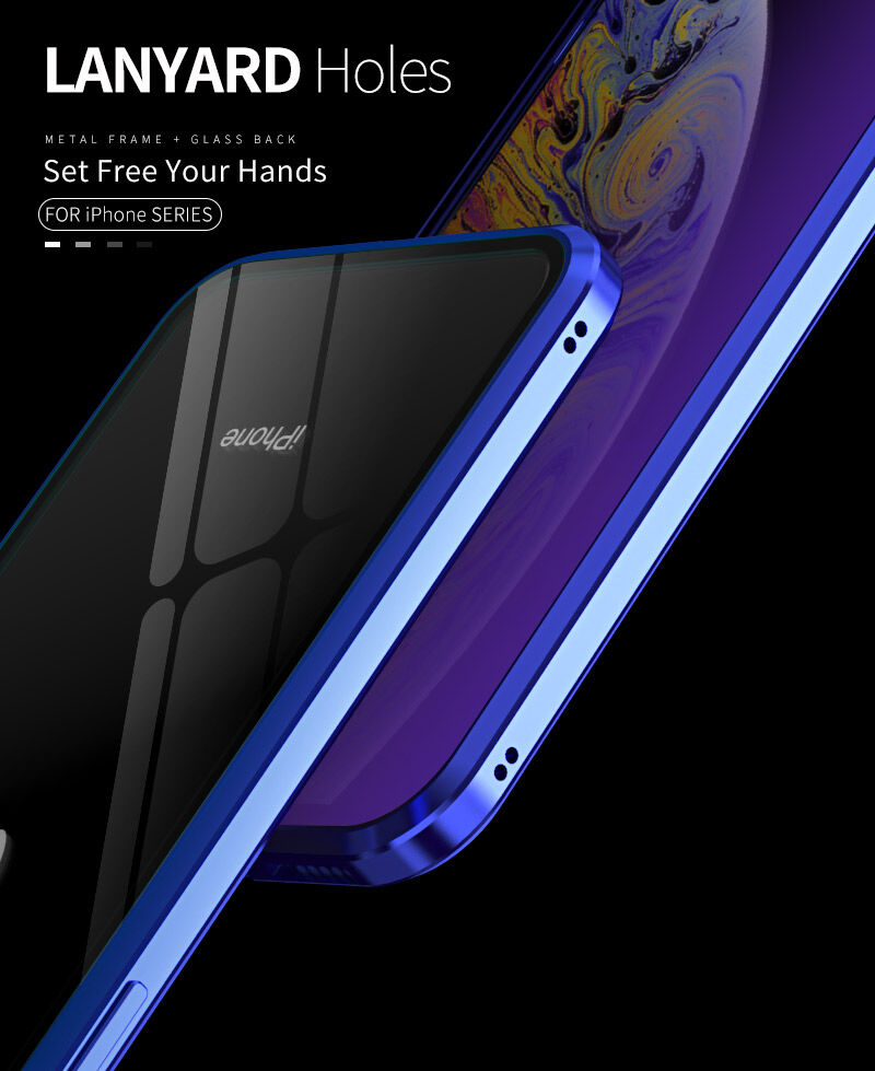 Etui z ramką metalową i szkłem hartowanym anti-blue-ray do części przedniej i tylnej iPhone X / XS - złote