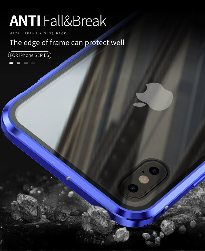 Etui z ramką metalową i szkłem hartowanym anti-blue-ray do części przedniej i tylnej iPhone X / XS - złote