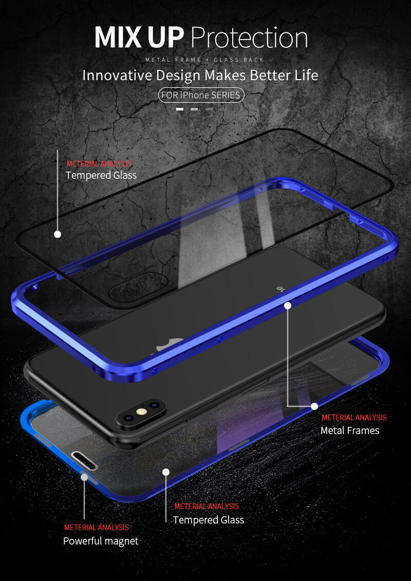 Etui z ramką metalową i szkłem hartowanym anti-blue-ray do części przedniej i tylnej iPhone X / XS - złote