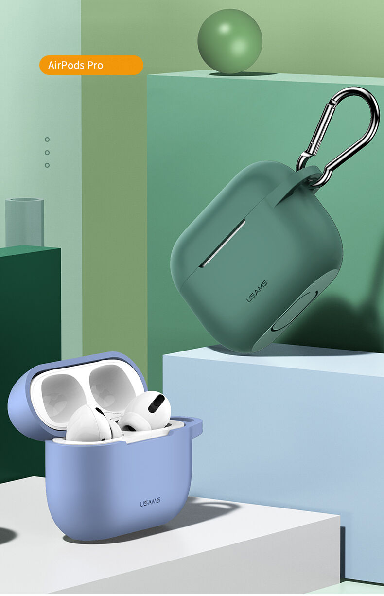 Usams opakowanie silikonowe z karabińczykiem do AirPods Pro - żółte