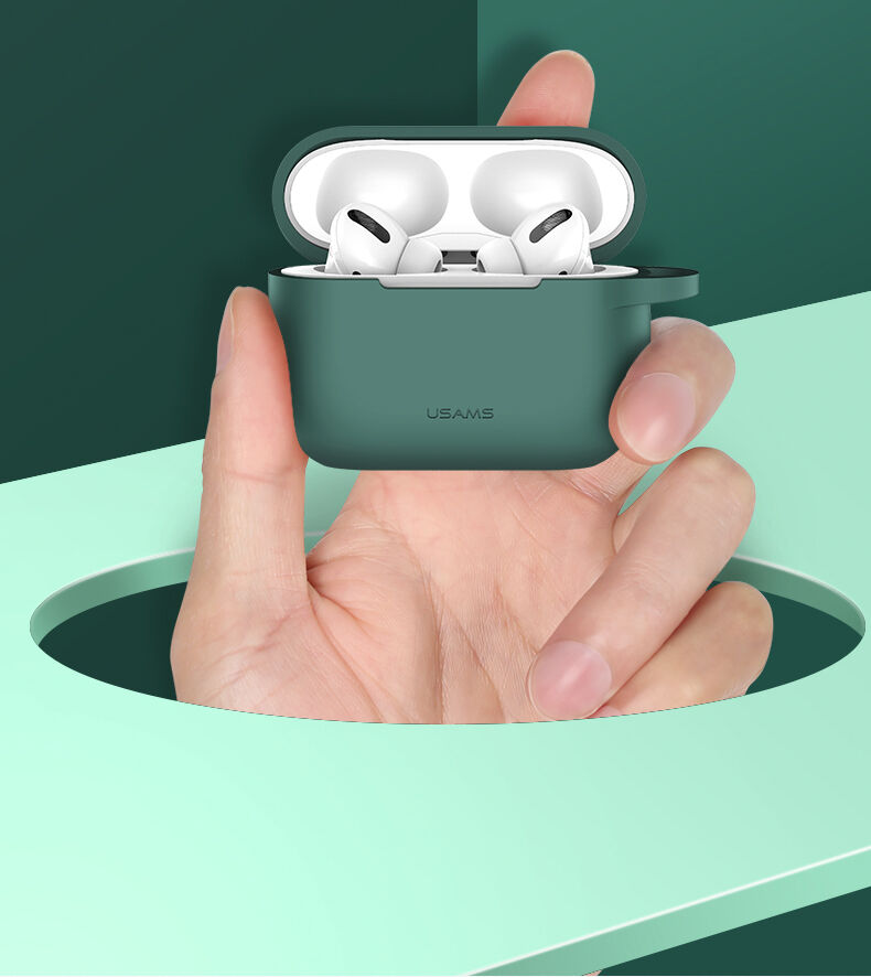 Usams opakowanie silikonowe z karabińczykiem do AirPods Pro - żółte