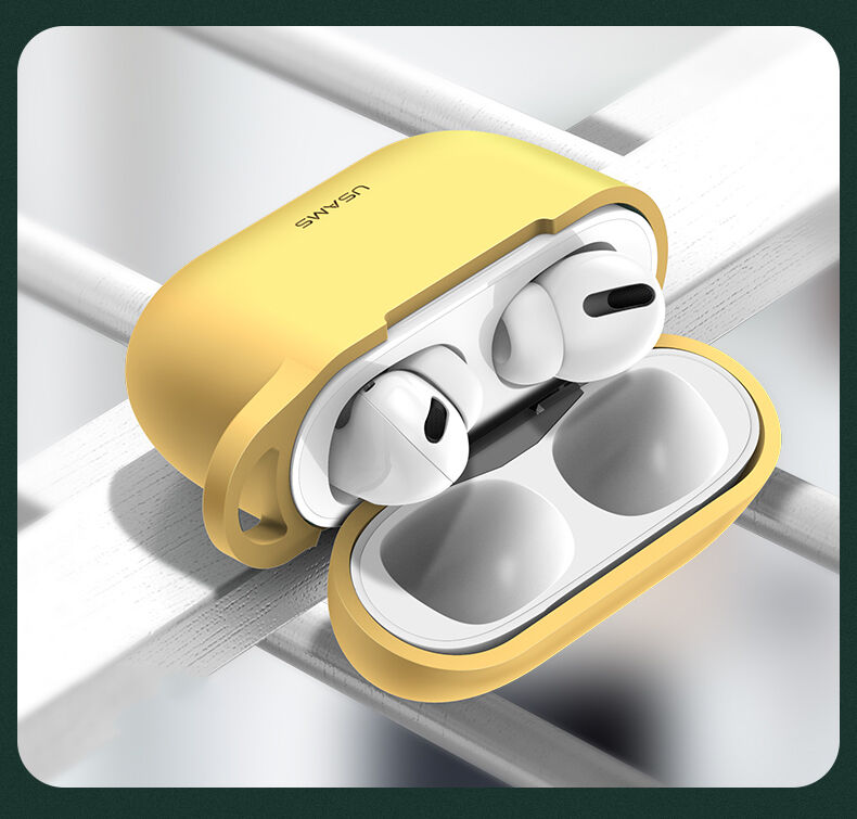 Usams opakowanie silikonowe z karabińczykiem do AirPods Pro - żółte
