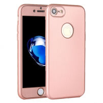 Etui silikonowe do iPhone 8 / 7 z ochroną 360° - chroni część przednią i tylną - różowo-złote