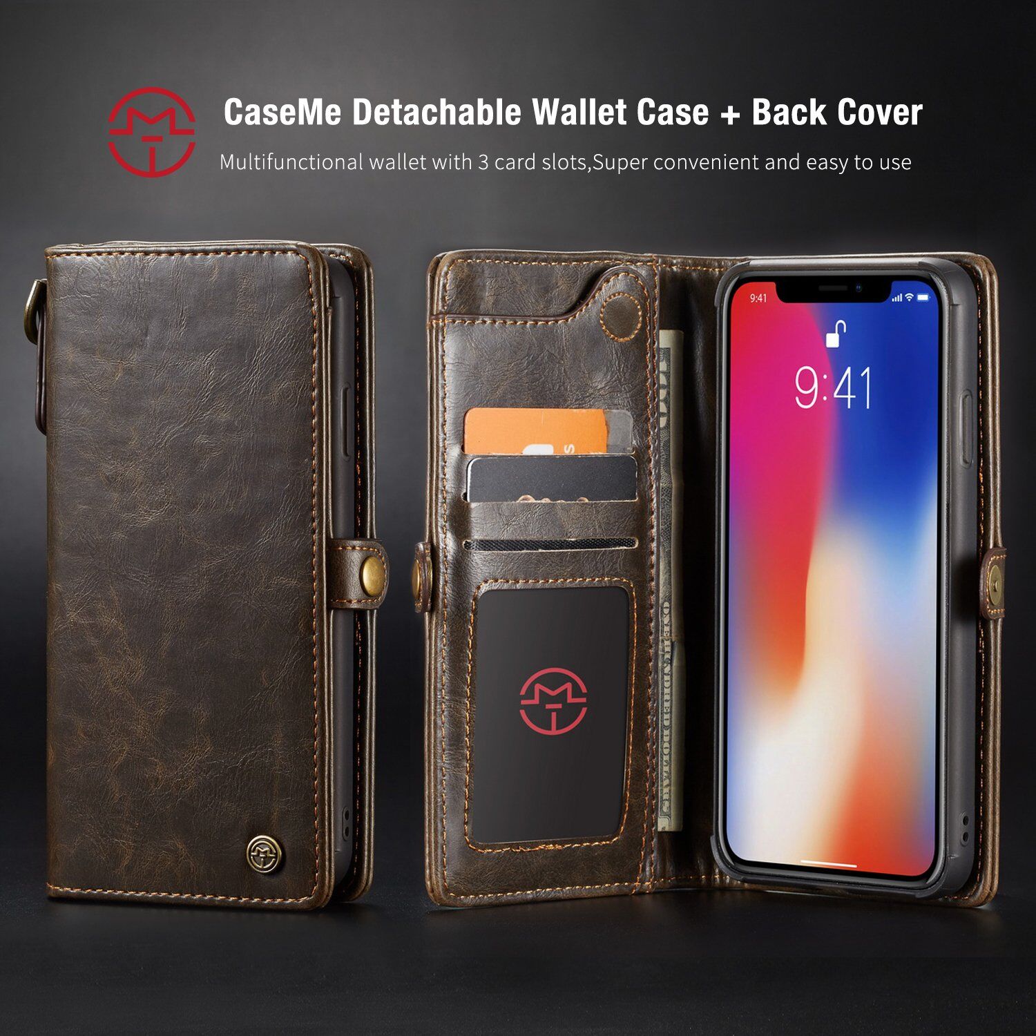 CASEME 2w1 zdejmowany pokrowiec do iPhone XS Max - czerwony