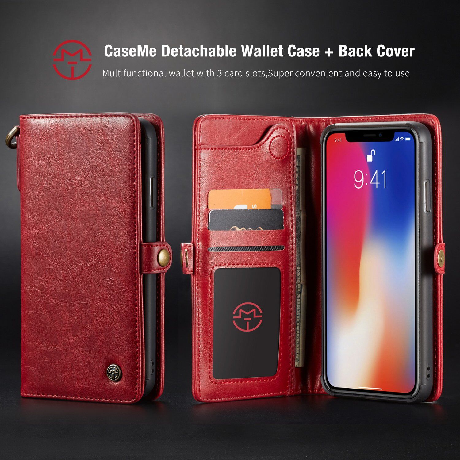 CASEME 2w1 zdejmowany pokrowiec do iPhone XS Max - czerwony