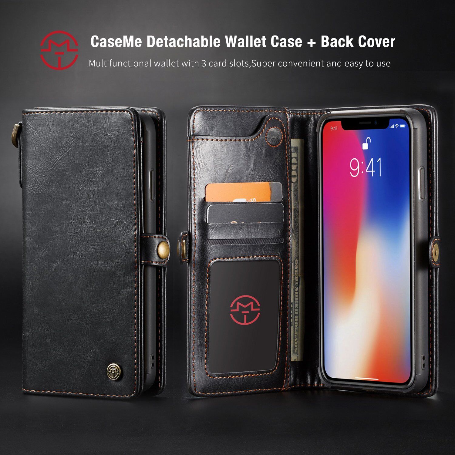 CASEME 2w1 zdejmowany pokrowiec do iPhone XS Max - czerwony