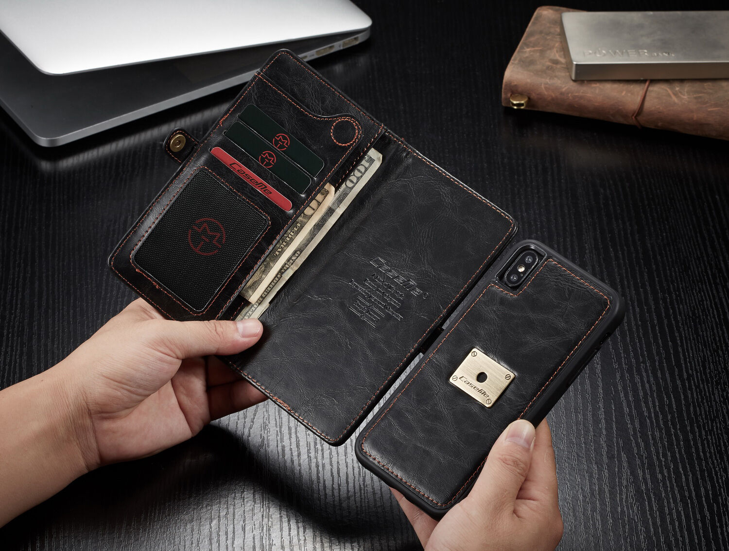 CASEME 2w1 zdejmowany pokrowiec do iPhone XS Max - brązowy
