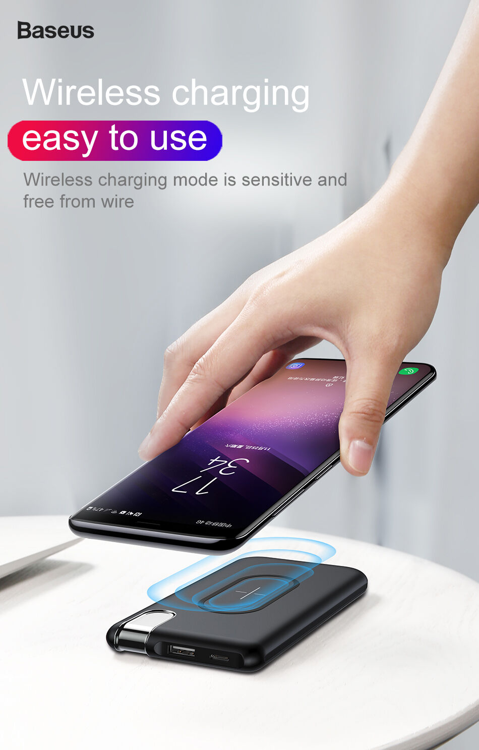 BASEUS power bank 10000mAh z ładowaniem bezprzewodowym