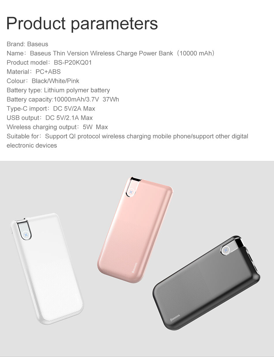 BASEUS power bank 10000mAh z ładowaniem bezprzewodowym