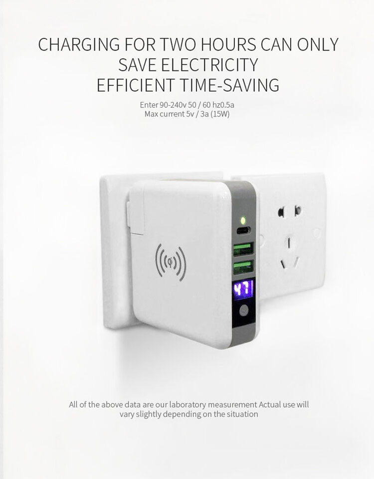 Ładowarka / power bank 6700mAh z wymiennymi wtyczkami (AU / UK / US / EU) i ładowaniem bezprzewodowym