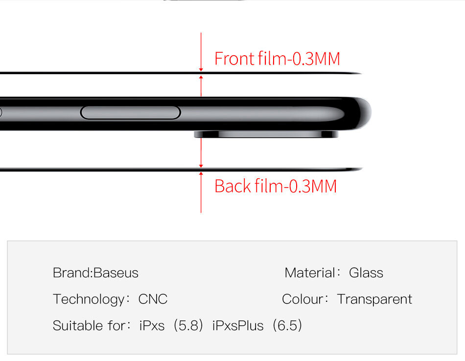 BASEUS szkło hartowane do części przedniej i tylnej dla iPhone XS Max