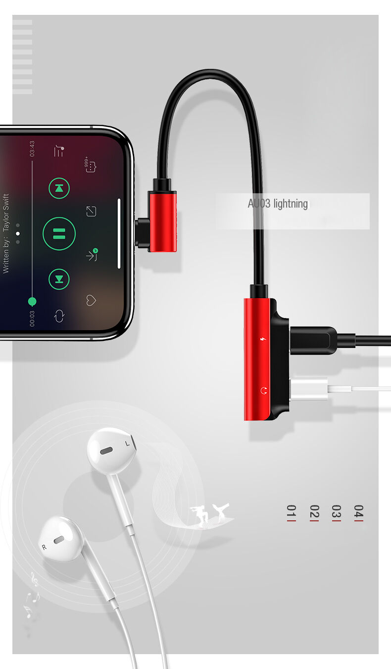 USAMS redukcja z dwoma złączami lightning dla iPhone - czarna