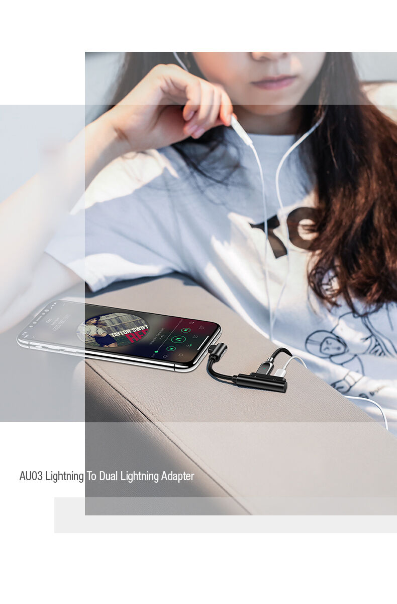 USAMS redukcja z dwoma złączami lightning dla iPhone - czarna