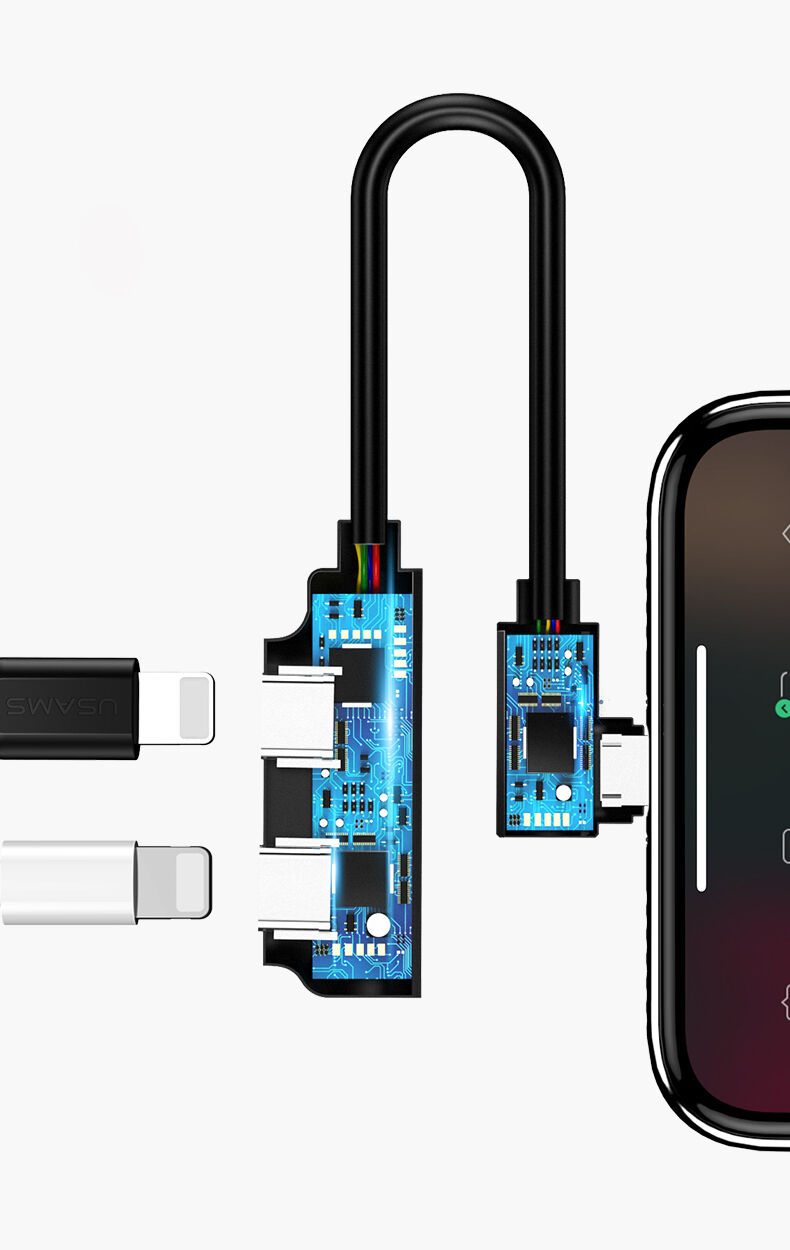 USAMS redukcja z dwoma złączami lightning dla iPhone - czarna
