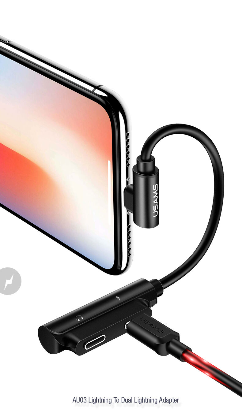 USAMS redukcja z dwoma złączami lightning dla iPhone - czarna