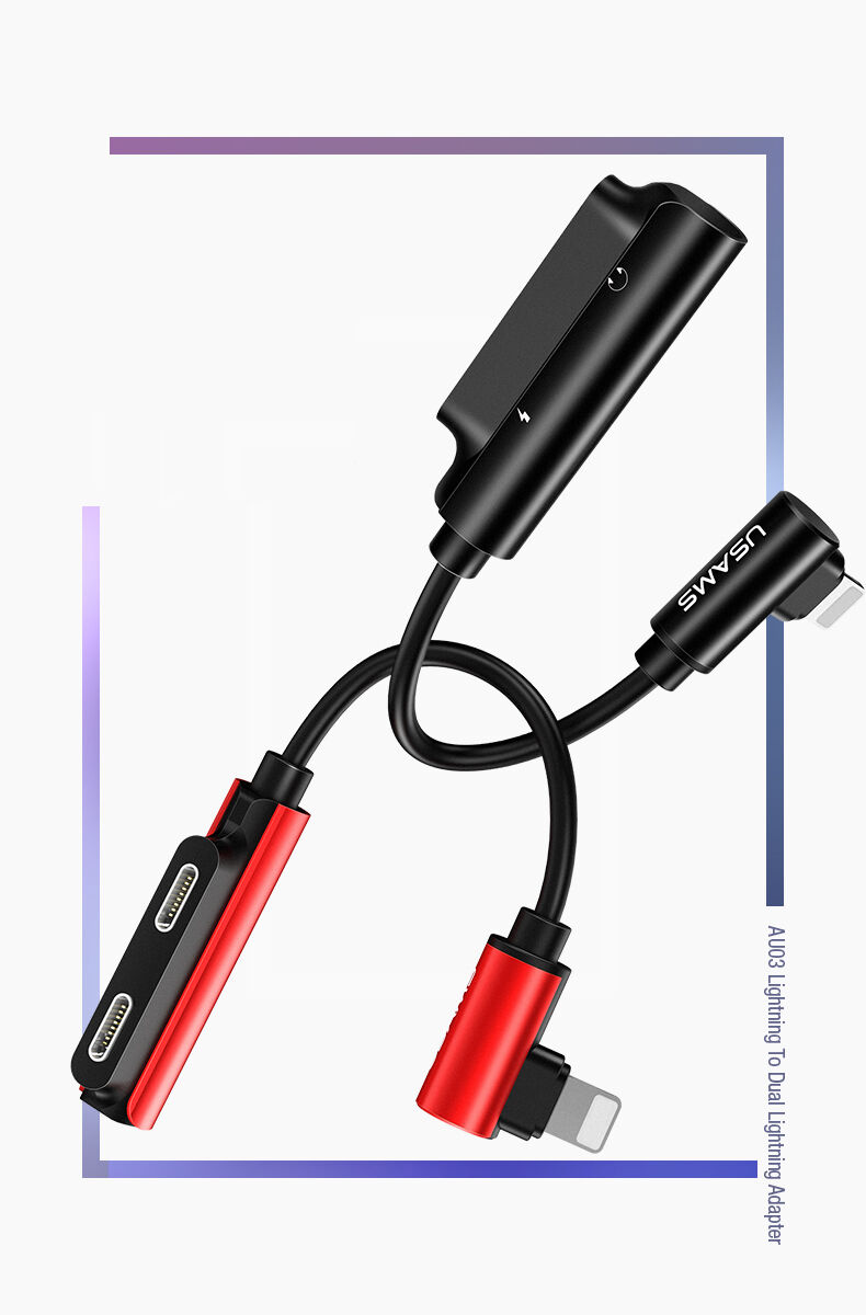 USAMS redukcja z dwoma złączami lightning dla iPhone - czarna