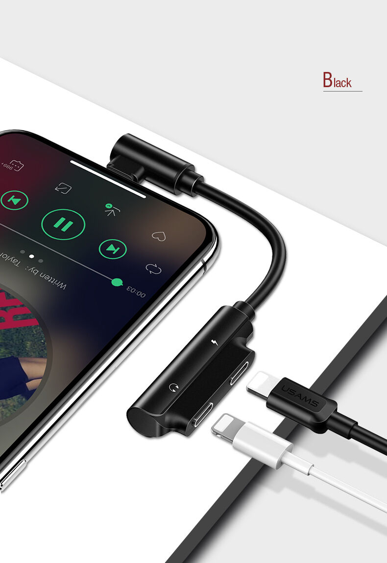 USAMS redukcja z dwoma złączami lightning dla iPhone - czarna