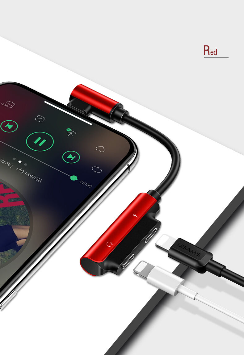 USAMS redukcja z dwoma złączami lightning dla iPhone - czarna