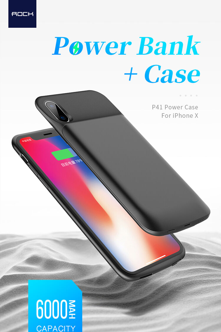 ROCK etui z baterią 6000mAh dla iPhone XS / iPhone X - czarne