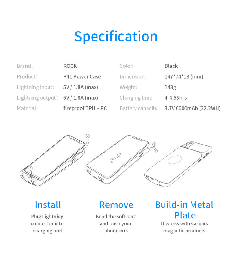 ROCK etui z baterią 6000mAh dla iPhone XS / iPhone X - czarne