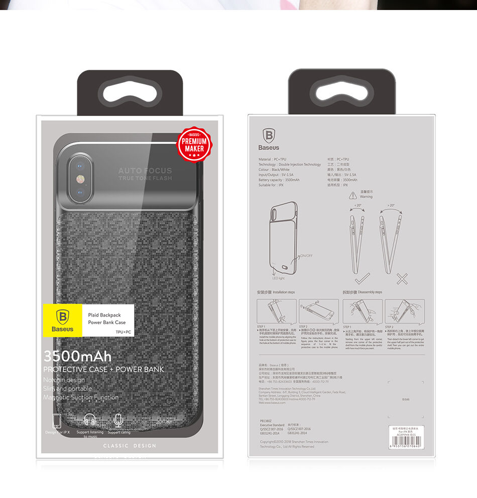 BASEUS etui z baterią 3500mAh dla iPhone X - białe BASEUS etui z baterią 3500mAh dla iPhone X - białe