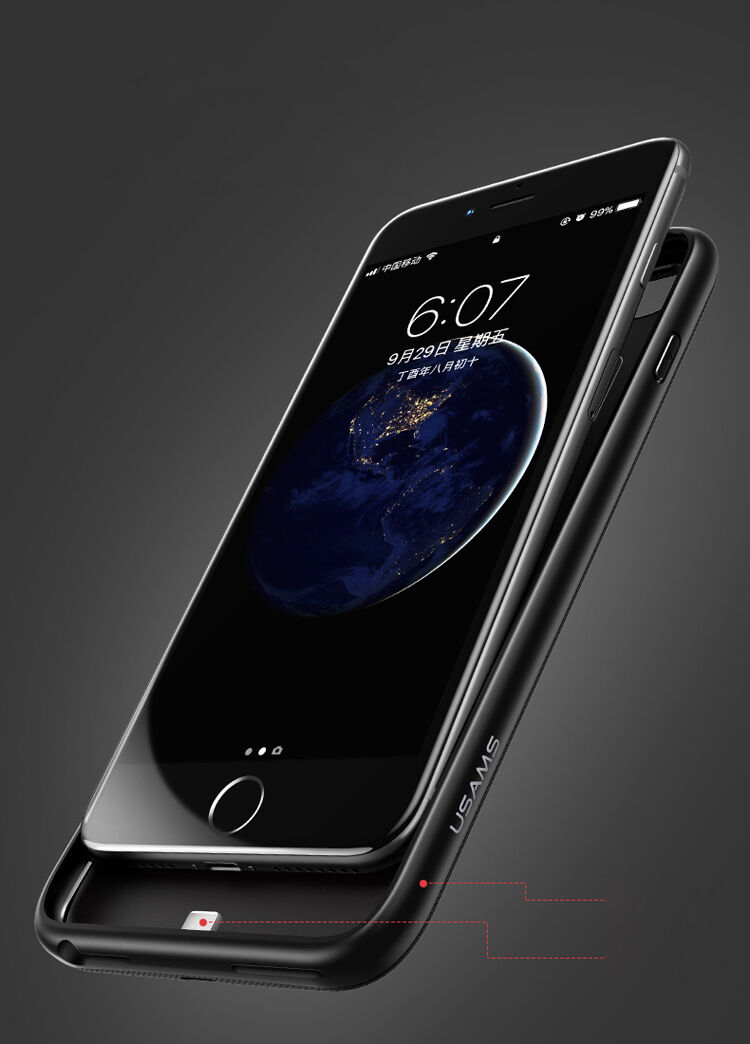 USAMS etui z baterią 3000mAh i ochroną soczewki dla Apple iPhone SE (2020/2022) / 8 / 7 / 6S / 6 - czarne
