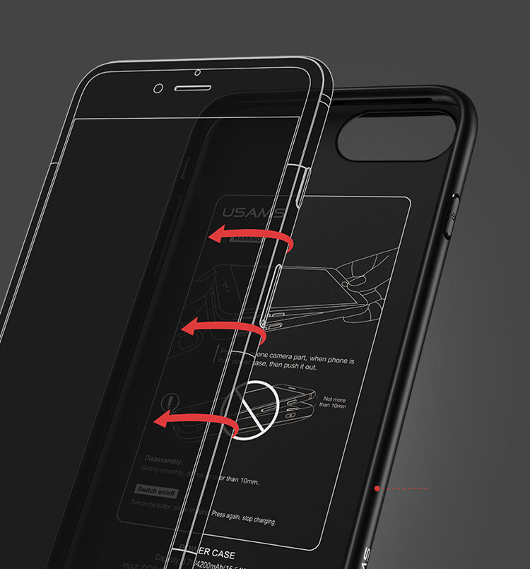 USAMS etui z baterią 3000mAh i ochroną soczewki dla Apple iPhone SE (2020/2022) / 8 / 7 / 6S / 6 - czarne