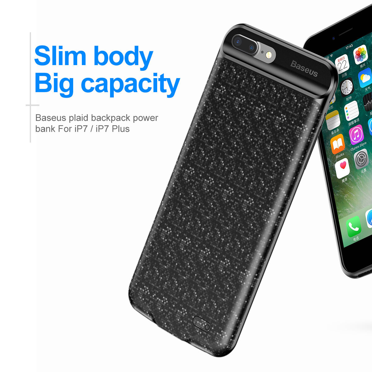 BASEUS etui designowe z baterią 5000mAh dla Apple iPhone 7 Plus - czarne
