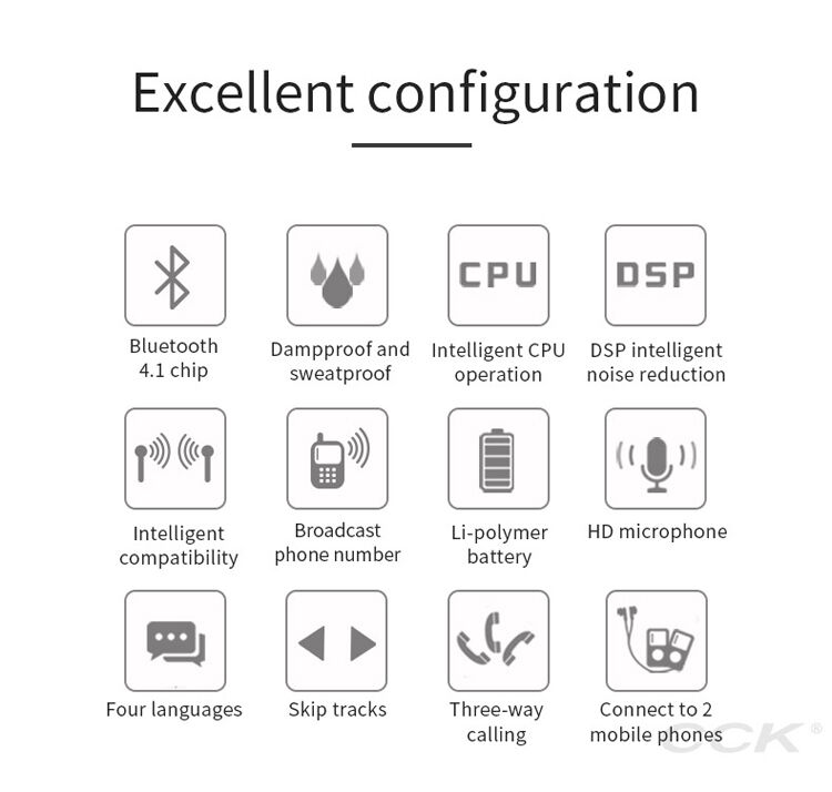 CCK bezprzewodowe słuchawki Bluetooth dla Apple iPhone - białe
