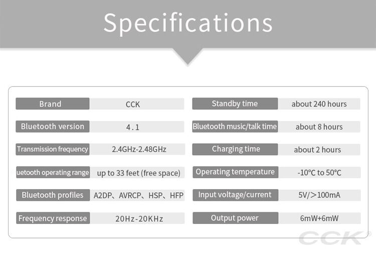 CCK bezprzewodowe słuchawki Bluetooth dla Apple iPhone - białe