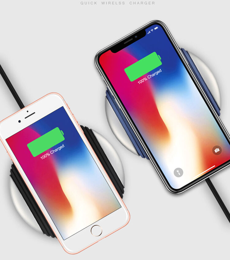 Bezprzewodowa QI ładowarka z antypoślizgową powierzchnią dla Apple iPhone - niebiesko-srebrna