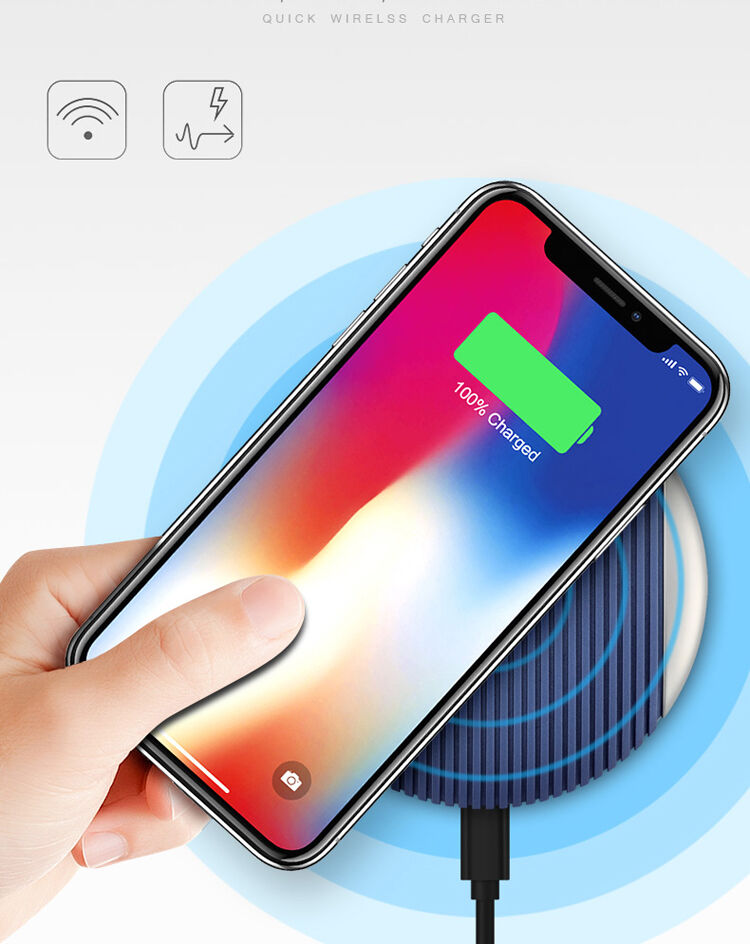 Bezprzewodowa QI ładowarka z antypoślizgową powierzchnią dla Apple iPhone - niebiesko-srebrna