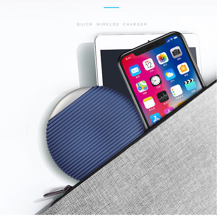 Bezprzewodowa QI ładowarka z antypoślizgową powierzchnią dla Apple iPhone - niebiesko-srebrna