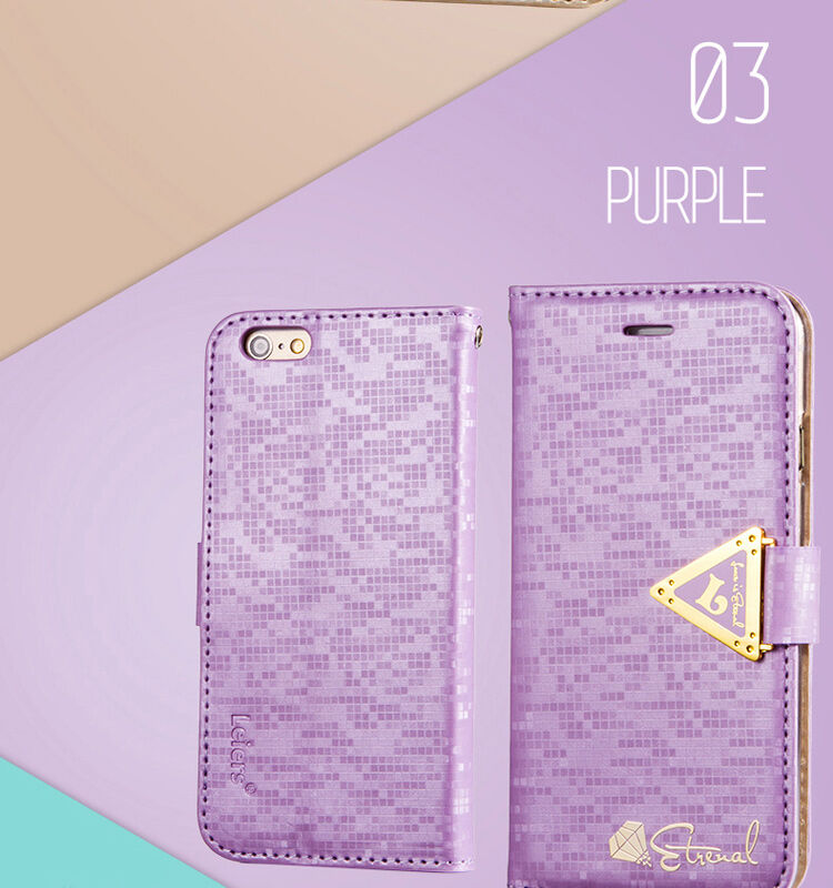 Otwierane etui / futerał z połyskiem diamentowym i paskiem magnetycznym do iPhone 6S / 6 - fioletowe