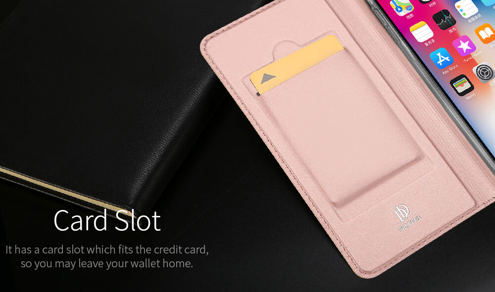 DUX DUCIS Futerał ze stojakiem i przegrodami na dokumenty dla Apple iPhone XS / iPhone X – złoty