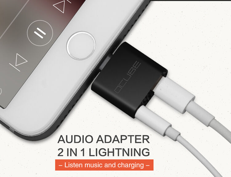 OCUBE 2w1 redukcja Lightning do 3,5 mm portu i Lightning dla Apple iPhone - czarna