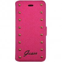 Guess Studded Folio pokrowiec skórzany flip do iPhone 6 Plus / 6S Plus - różowe