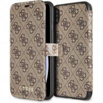 Guess pokrowiec flip ze skóry sztucznej z logo do iPhone XS Max - brązowy
