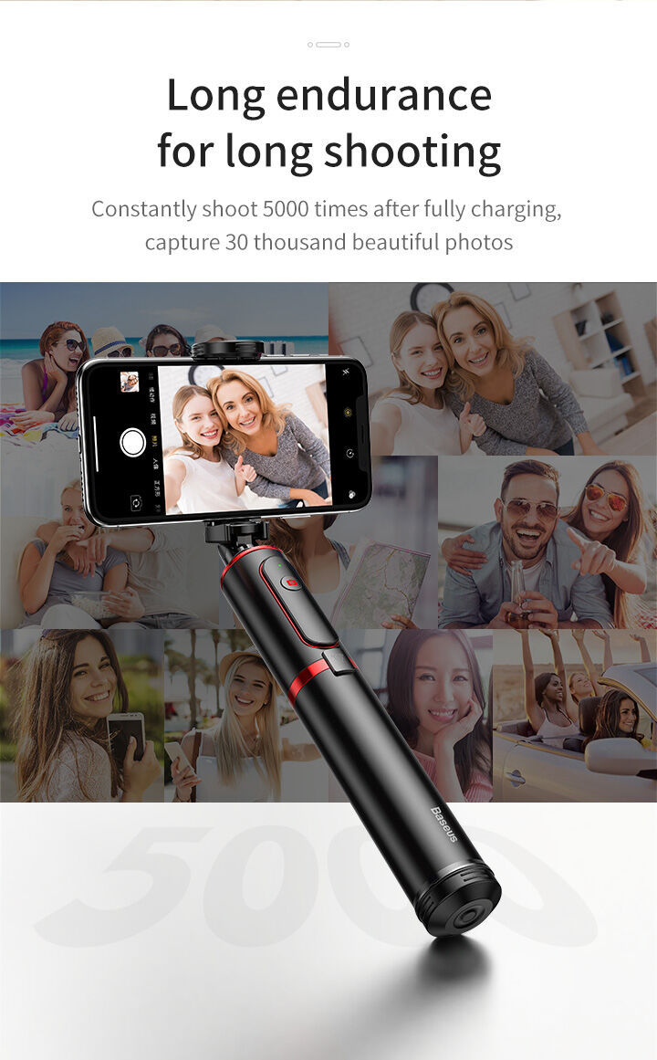 Baseus bluetooth teleskopowy kijek selfie trójnóg - czerwony
