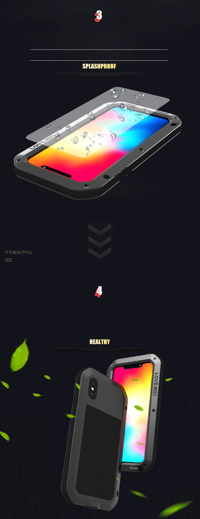 Love Mei pokrowiec super odporny na wstrząsy / wodę / kurz do iPhone XS Max - czarne