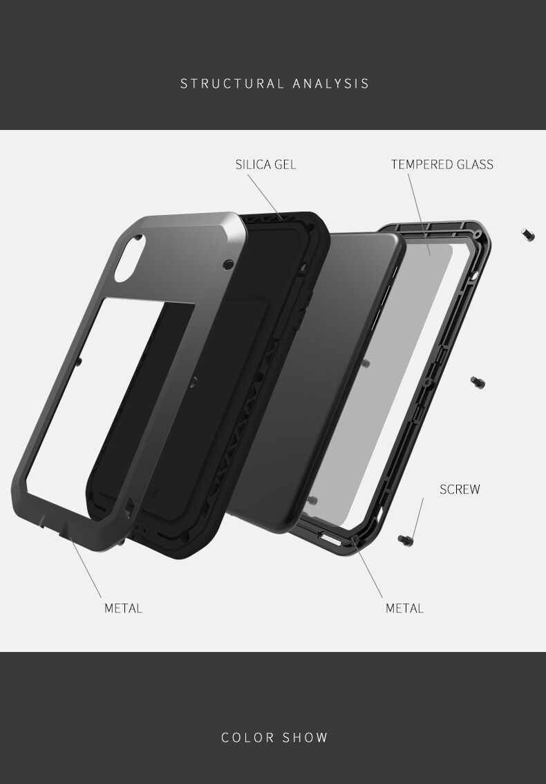 Love Mei pokrowiec super odporny na wstrząsy / wodę / kurz do iPhone XS Max - czarne