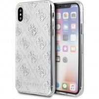 Guess 4G Solid Glitter etui błyszczące do iPhone X / XS - srebrny